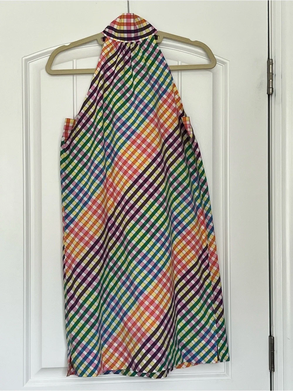 J. Crew Multicolor Rainbow Gingham Tie-Neck Dress Size 2